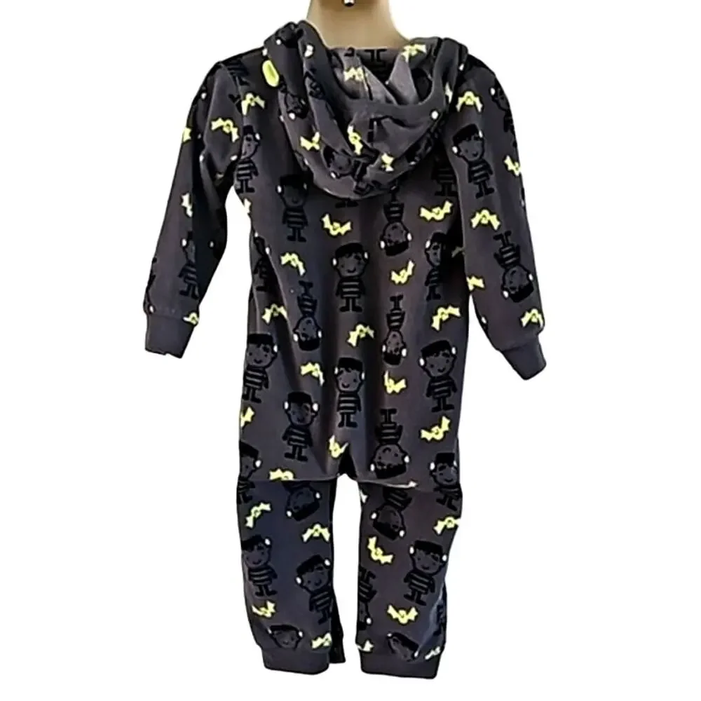 Carter's Boys One-Piece Fleece Hooded Romper Size 18M - Skeleton Bat Print